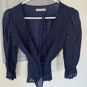 Reformation Polka Dot Wrap Blouse Small